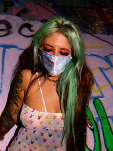 Upcycled Reversible Floral Satin Mask - Purple/Blue
