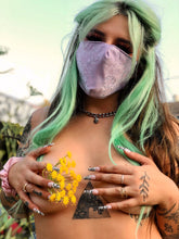 Load image into Gallery viewer, Upcycled Reversible Floral Satin Mask - Purple/Blue