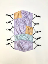 Load image into Gallery viewer, Upcycled Reversible Floral Satin Mask - Purple/Orange and Blue