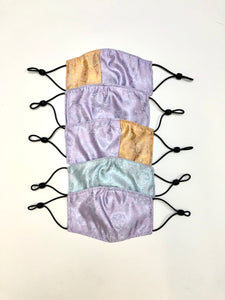 Upcycled Reversible Floral Satin Mask - Purple/Orange and Blue